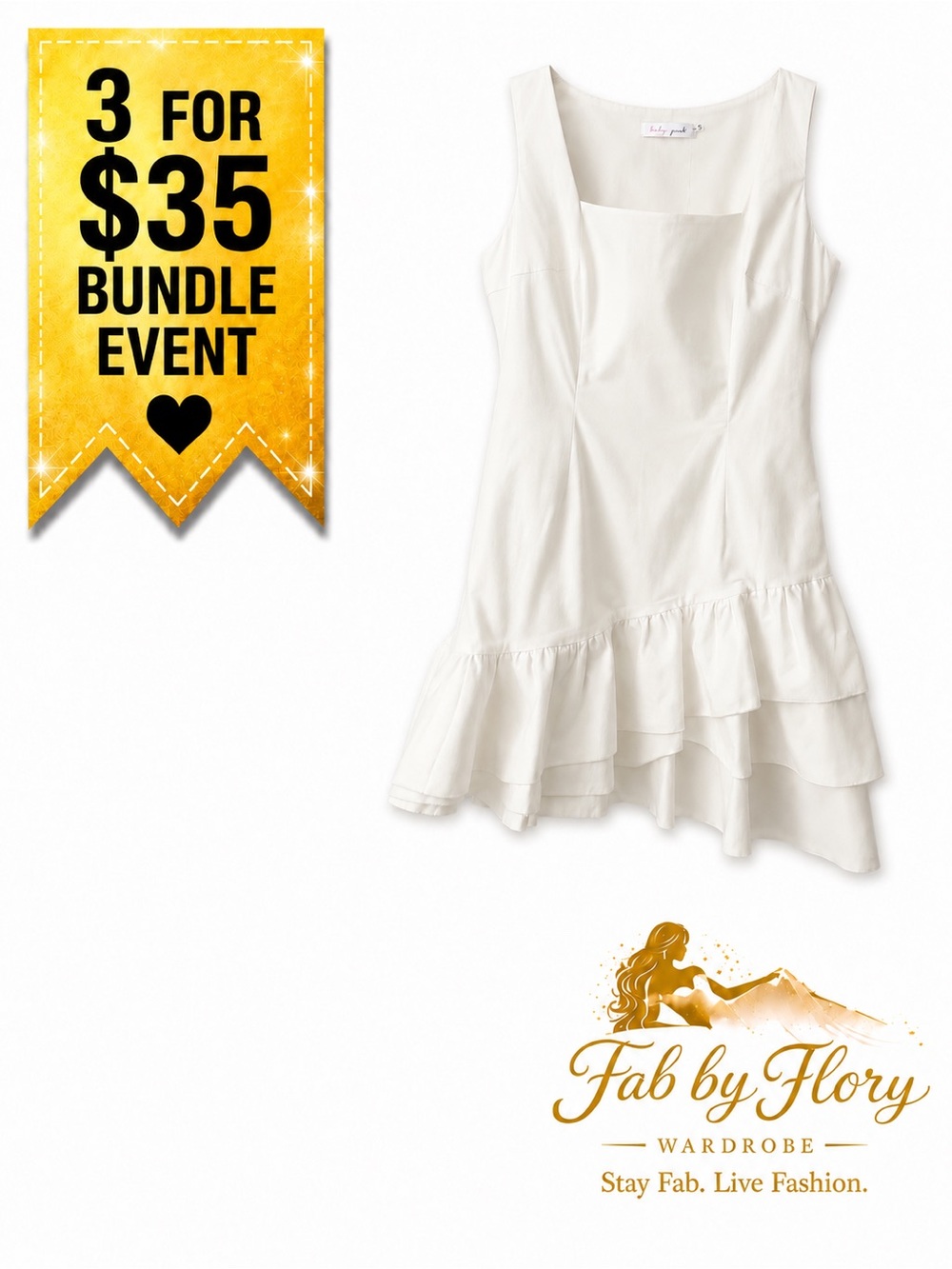 Baby Pink Ivory Square Neck Ruffle Hem Mini Dress